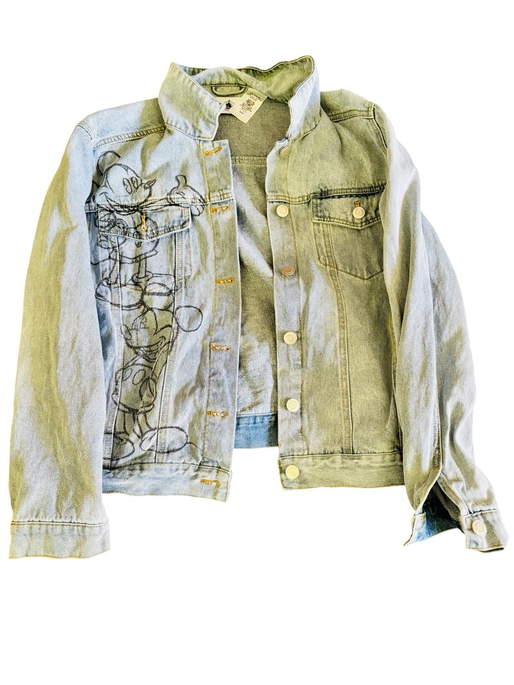 Disney Sz L Light Wash Denim Jacket with Mickey Sketch